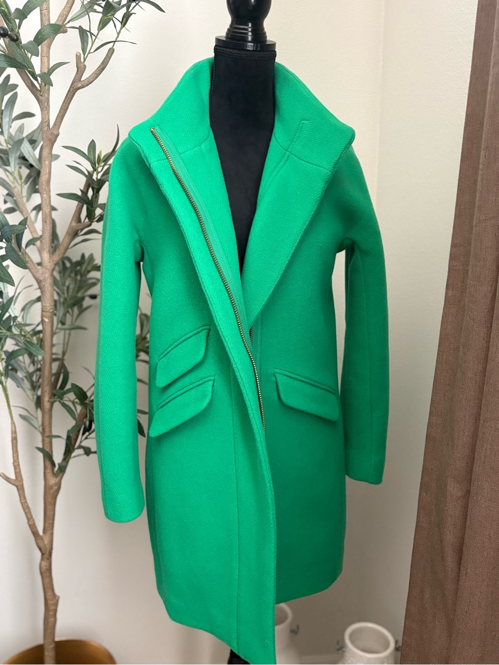 J. Crew Women's Green Zip-Front Coat